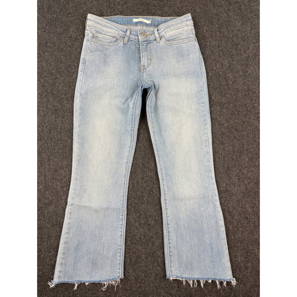 Levis 715 Bootcut Jeans Light Wash Raw Hem Blue Denim Womens 28 W26 L24